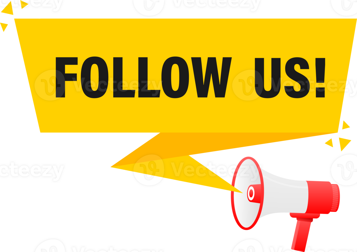 Megaphone label set with text Follow Us. Follow Us announcement banner png