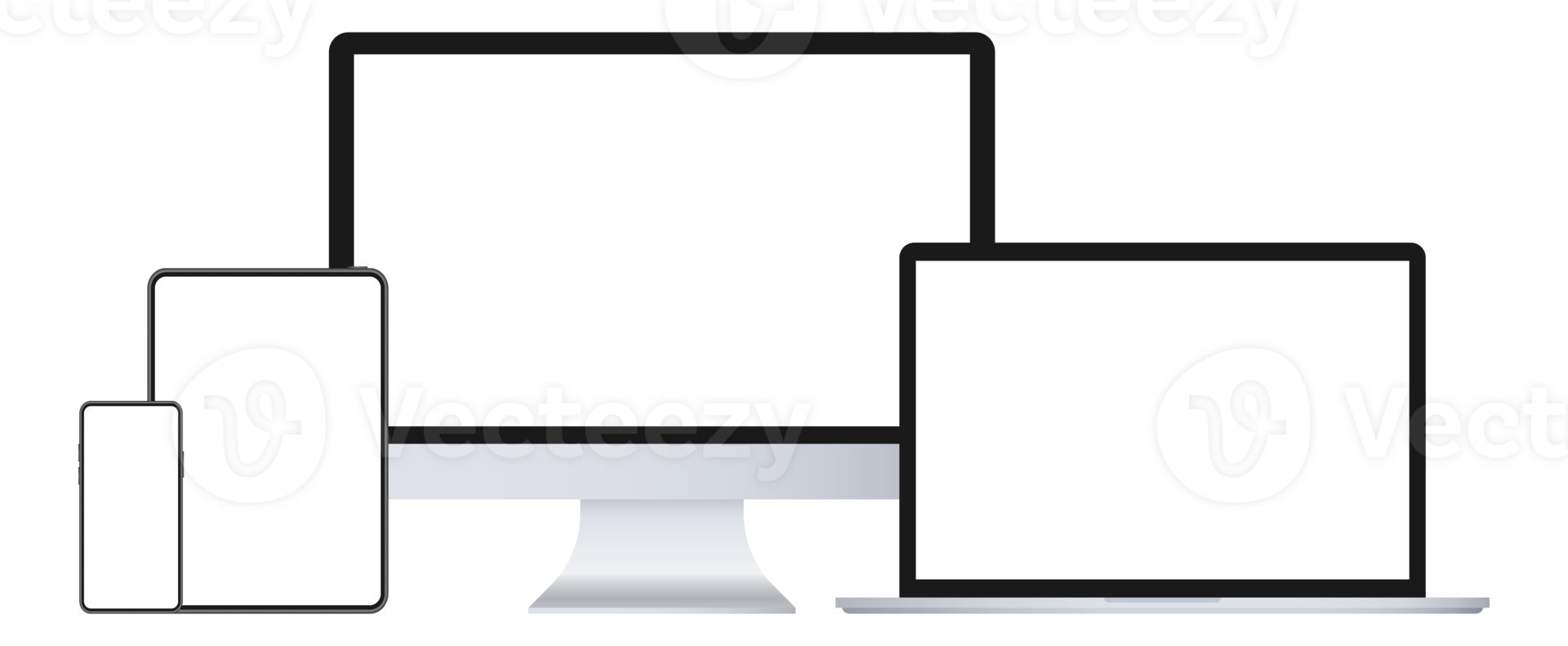 Realistic set of monitor, laptop, tablet, smartphone Mockup. Device mockup for ui ux app and website png