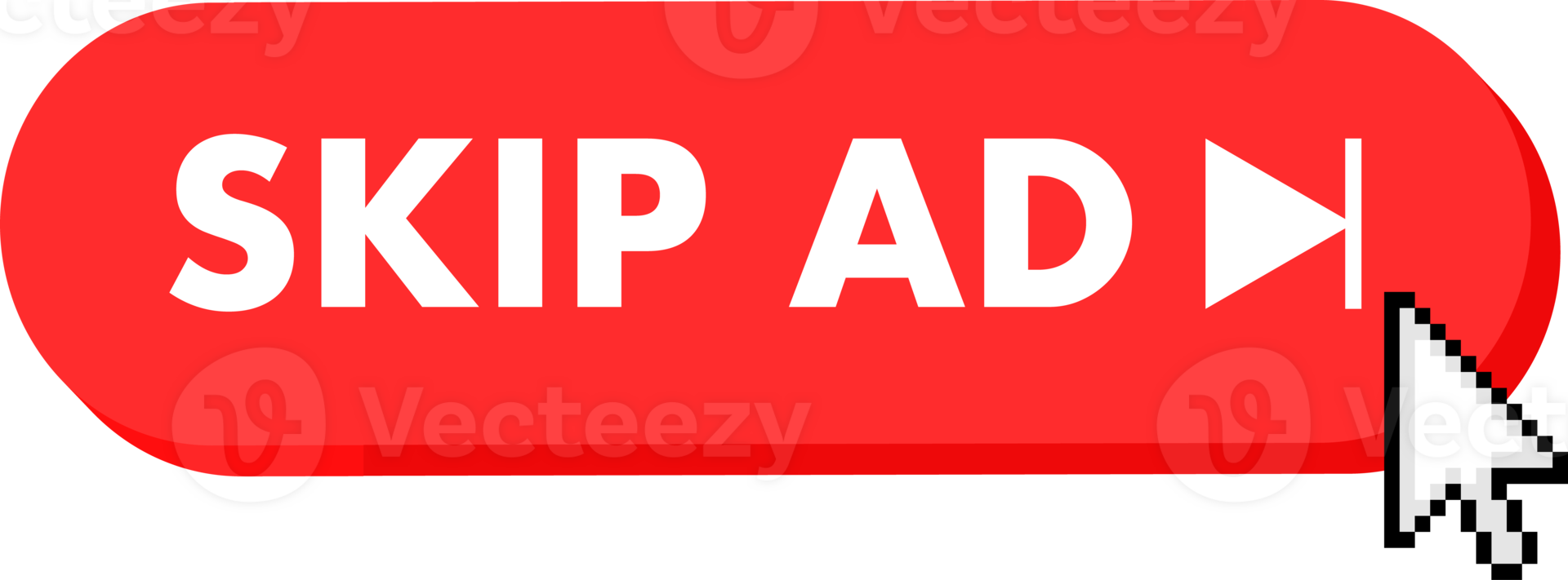 Set of Skip ad button. Hand pointer clicking. Skip ad web buttons png
