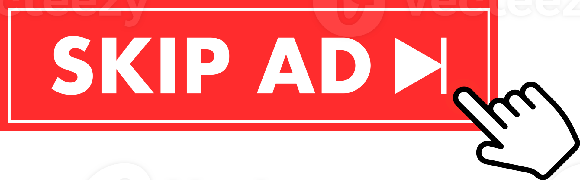 Set of Skip ad button. Hand pointer clicking. Skip ad web buttons png