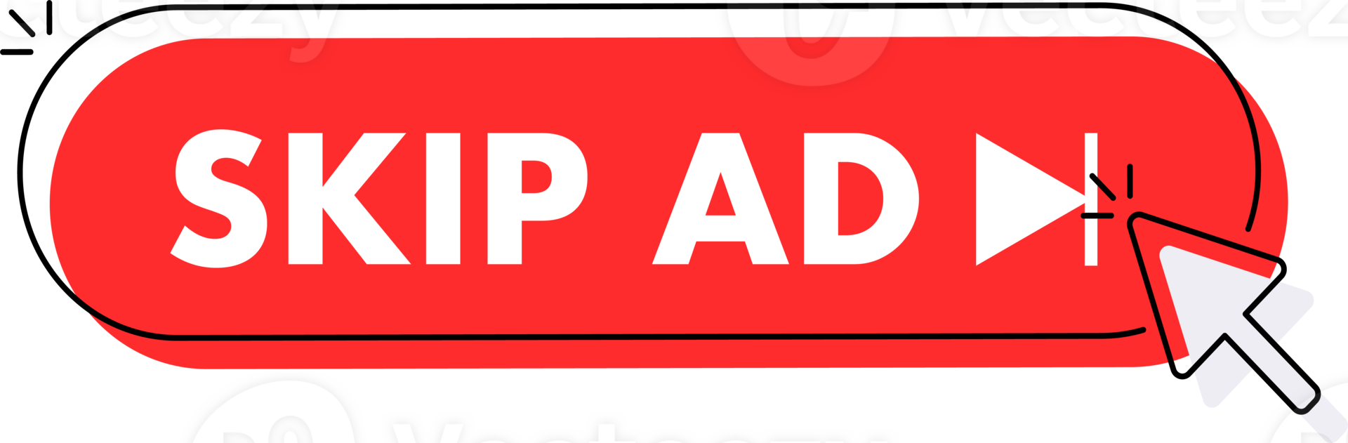 Set of Skip ad button. Hand pointer clicking. Skip ad web buttons png