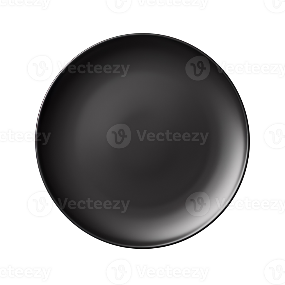 Black ceramic plate isolated on transparent background png