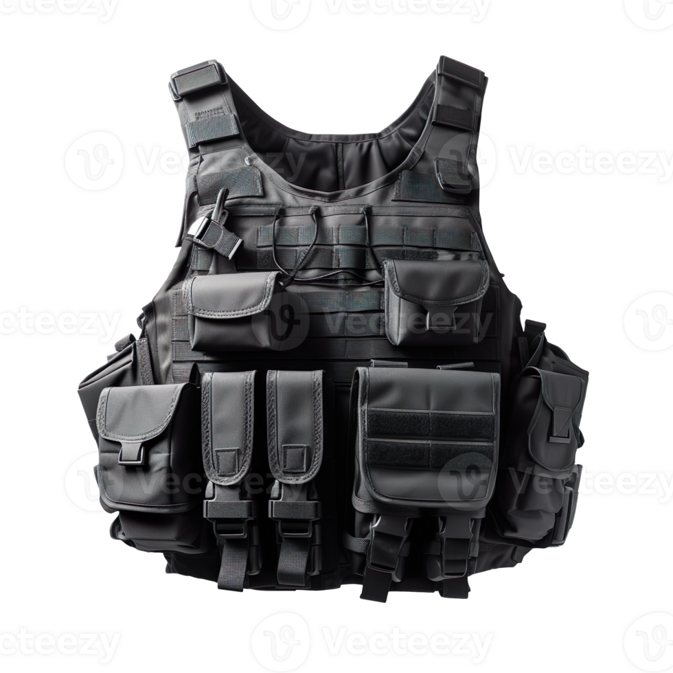 black bulletproof vest isolated on transparent background png