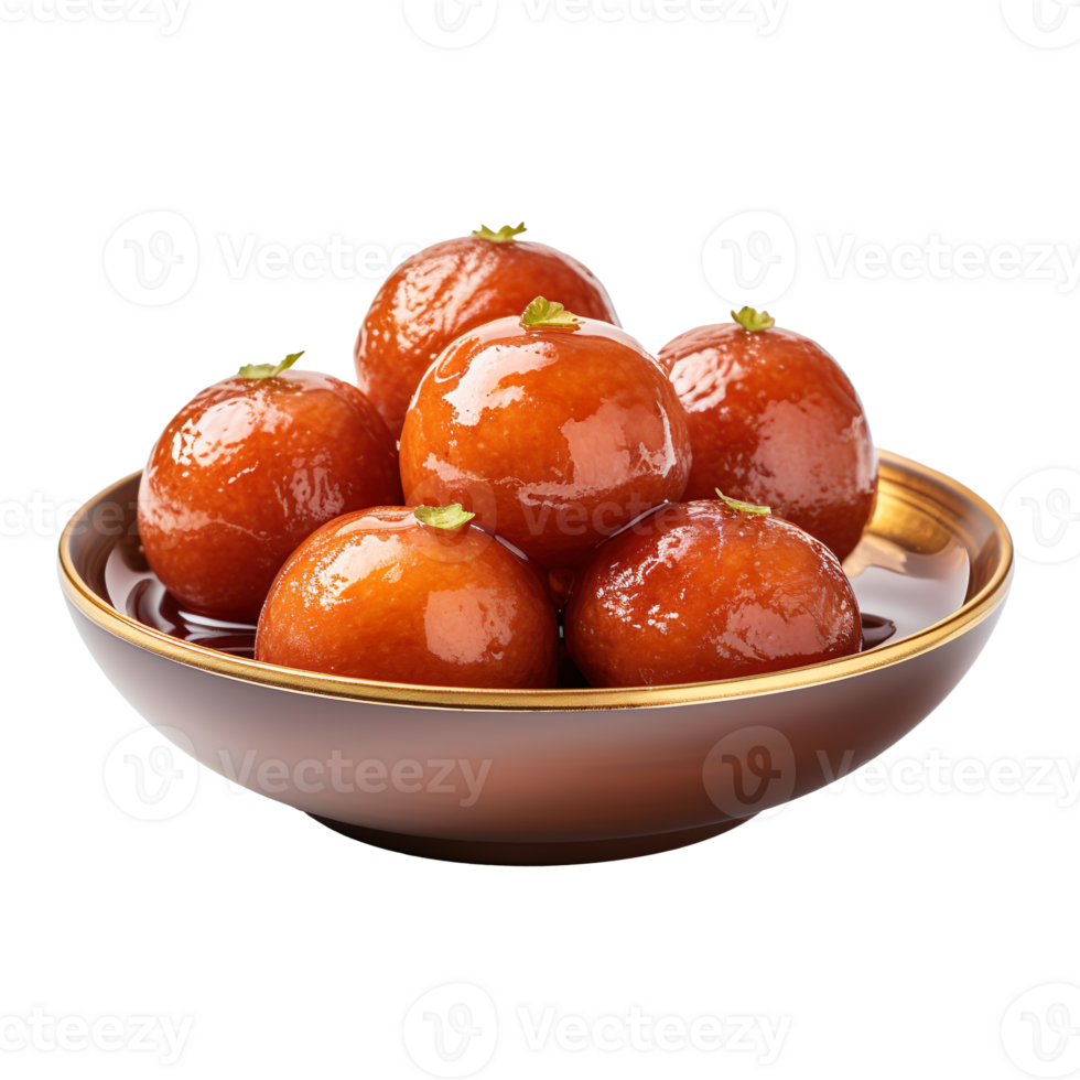 Delicious Gulab jamun on a plat isolated on transparent background png