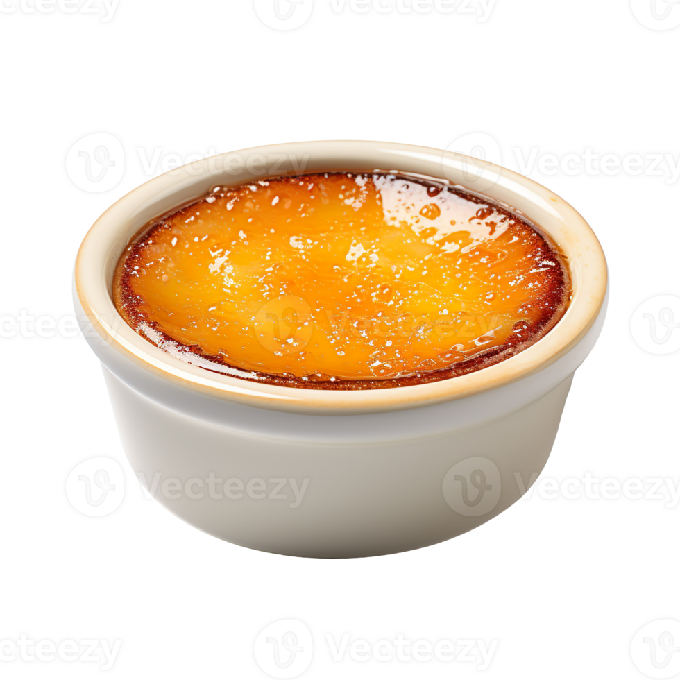 Creme brulee in a ceramic bowl isolated on transparent background png