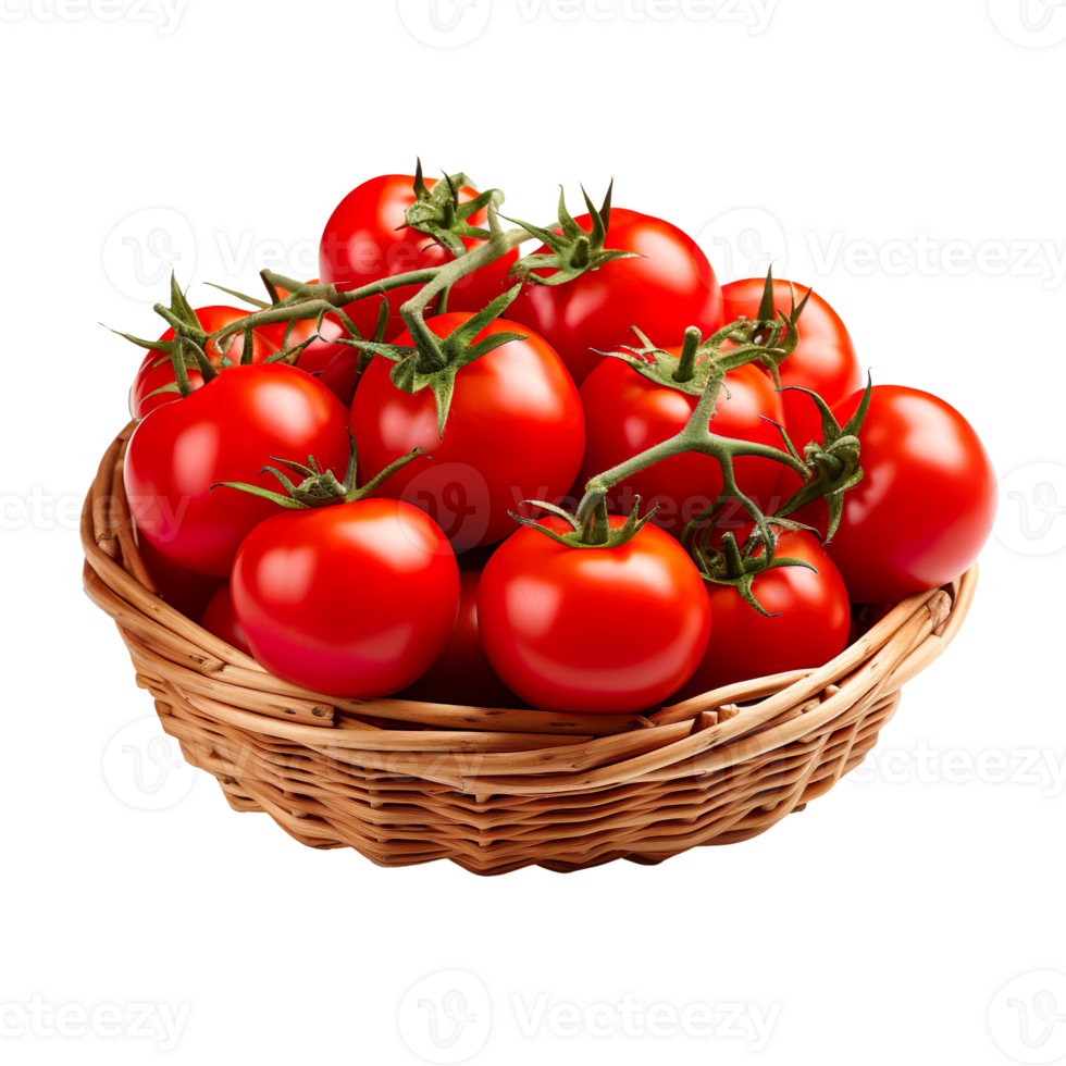 fresh tomatoes in a basket isolated on transparent background png