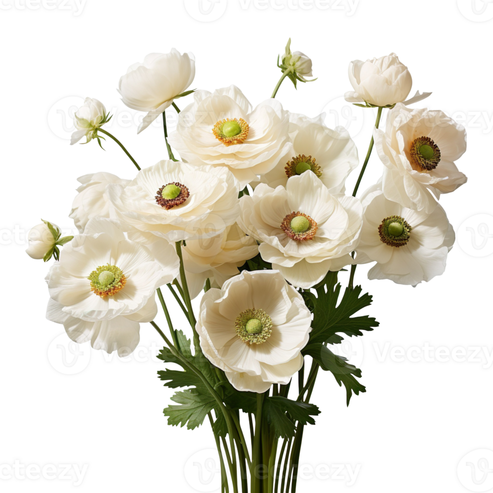 Flowers of anemone blooming bunch isolated on transparent background png