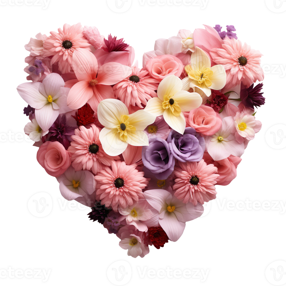 Flowers in Heart Shape isolated on transparent background png
