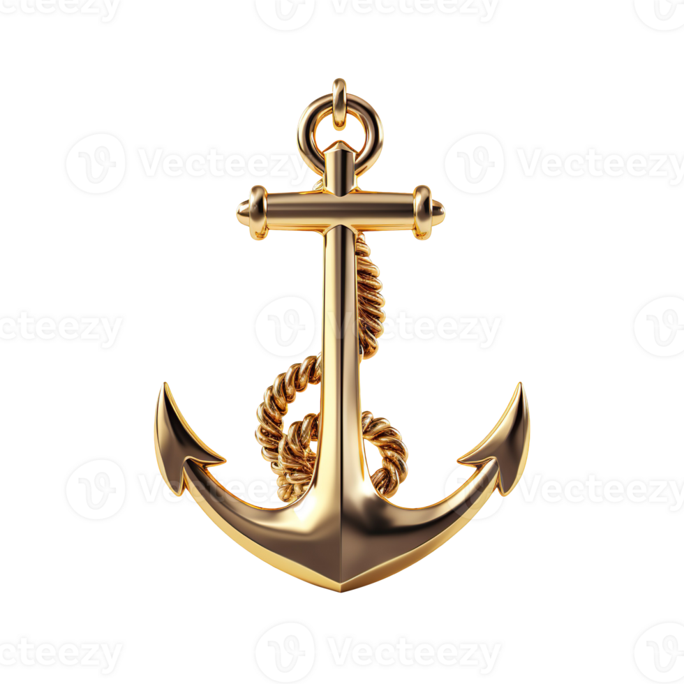 Golden Anchor isolated on transparent background png
