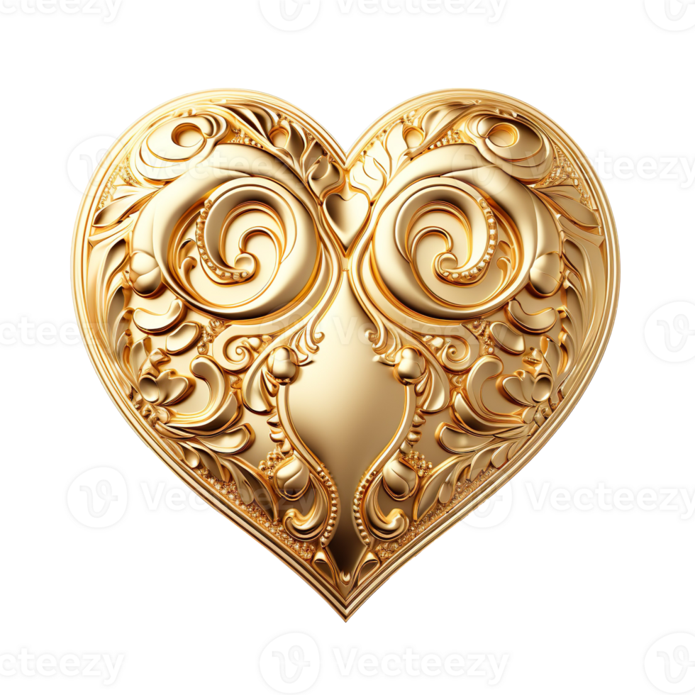 Gold heart isolated on transparent background png