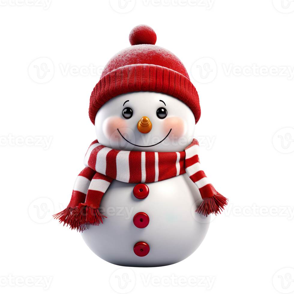 Happy cute snowman in red santa hat isolated on transparent background png