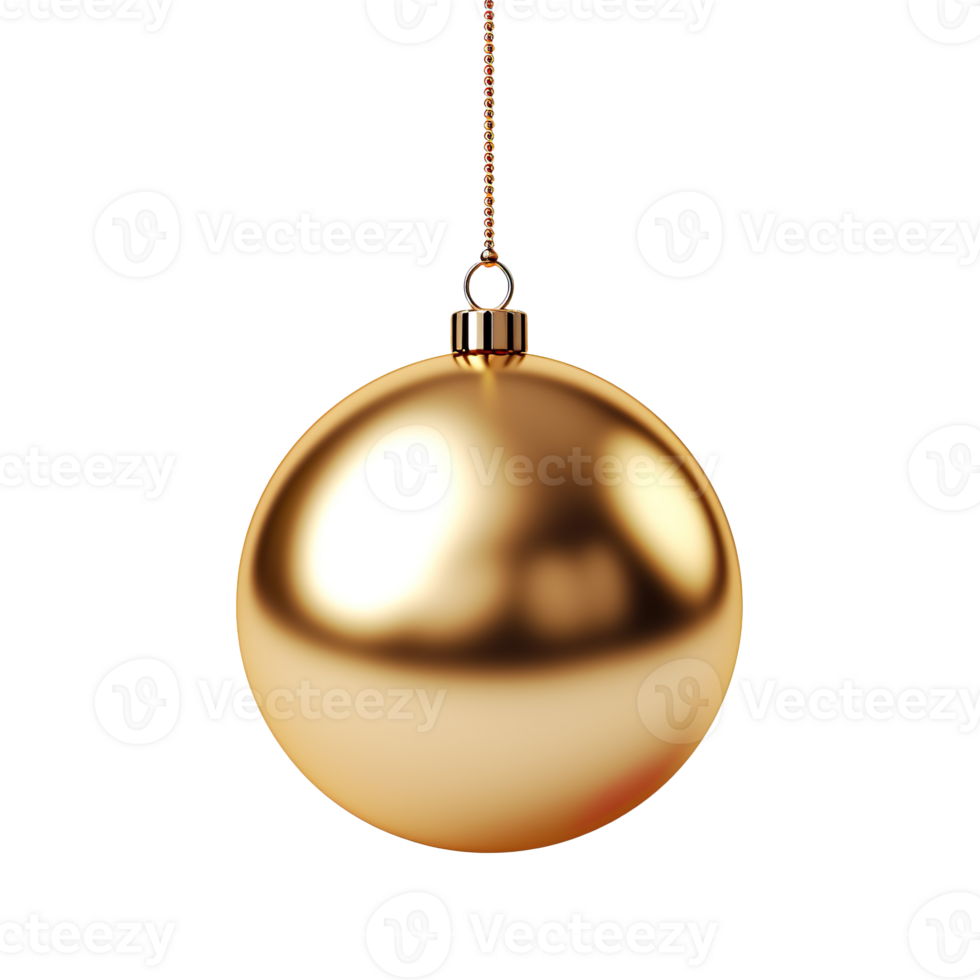 New year golden ball hanging on a rope isolated on transparent background png
