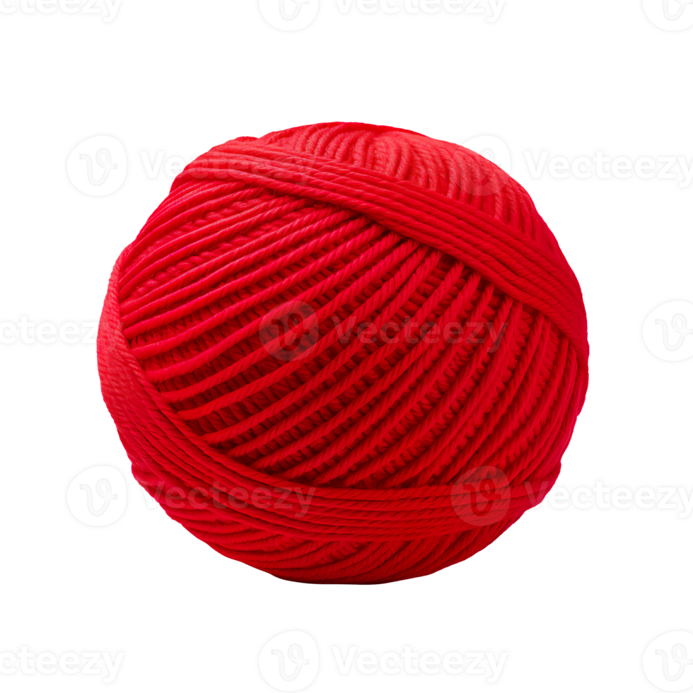 New red yarn thread ball isolated on transparent background png