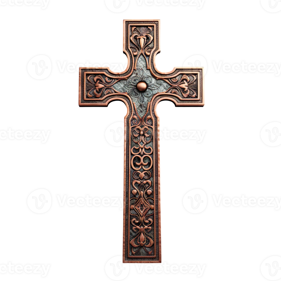 Old copper christian cross isolated on transparent background png