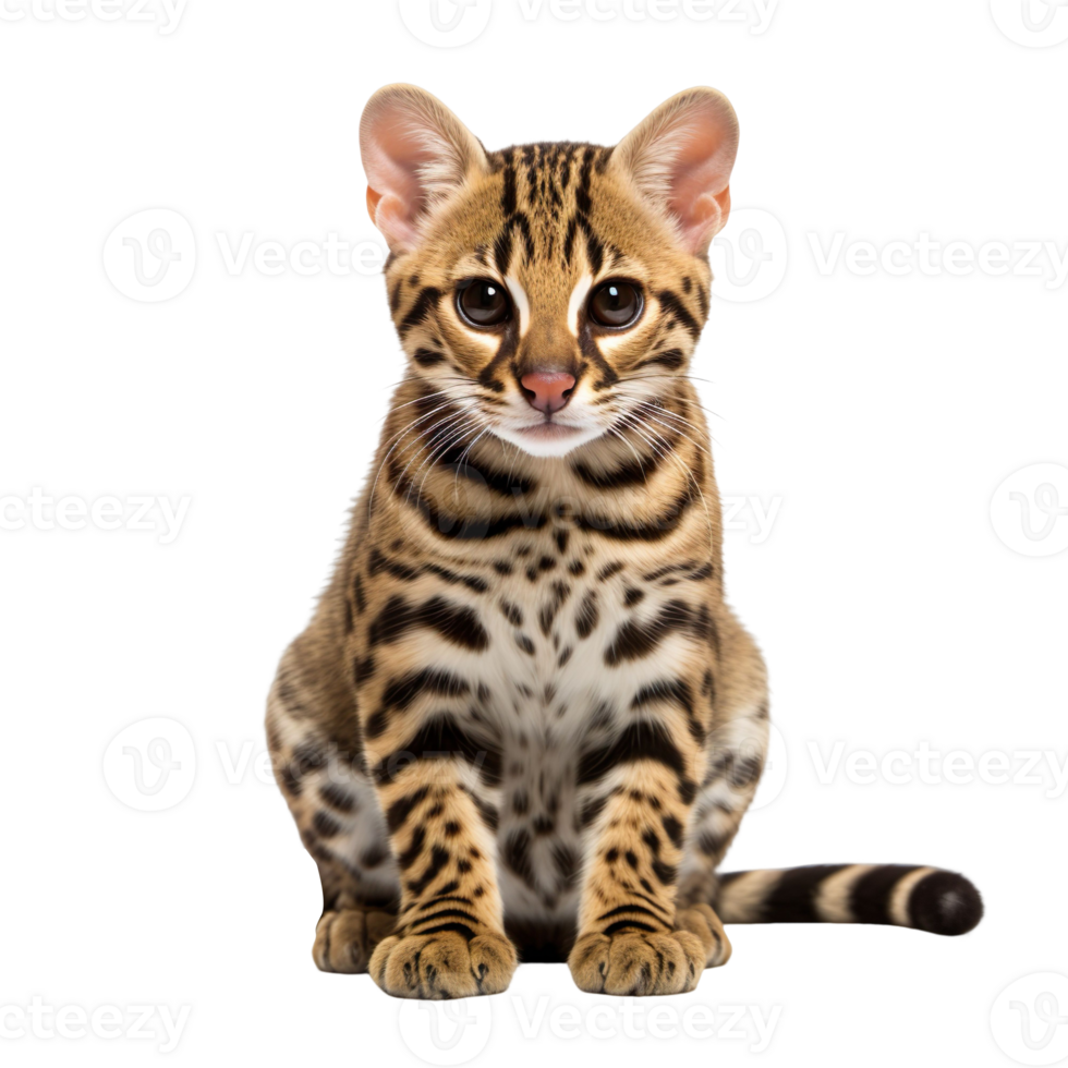 ocelote sentado en suelo aislado en transparente antecedentes png