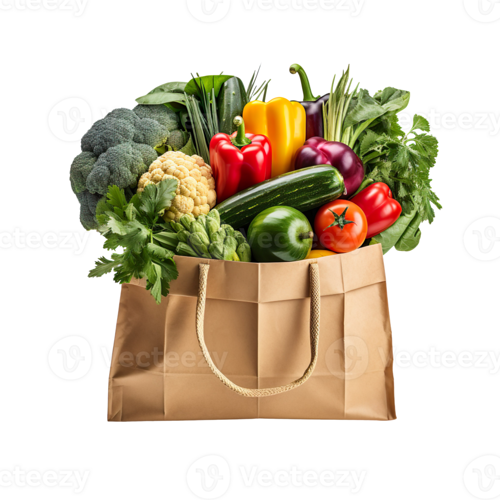 Paper Bag with Vegetables isolated on transparent background png