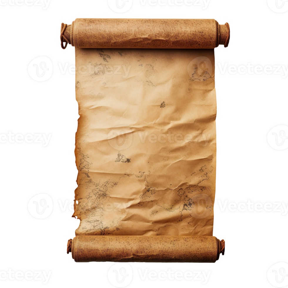 Old paper scroll isolated on transparent background png