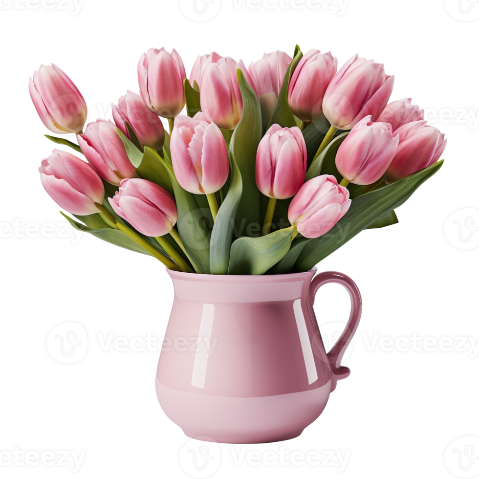 pink tulips in a vase isolated on transparent background png