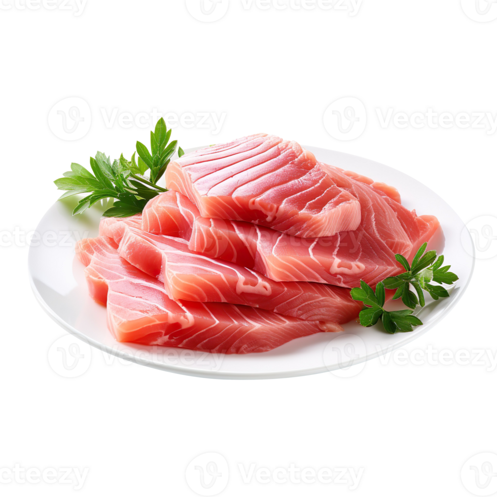 plate of raw tuna meat fillet isolated on transparent background png