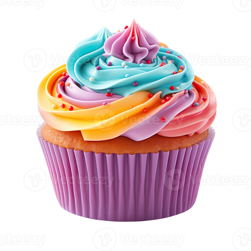 Rainbow cupcake isolated on transparent background png