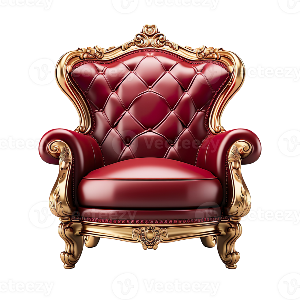 Red and gold luxury armchair isolated on transparent background png