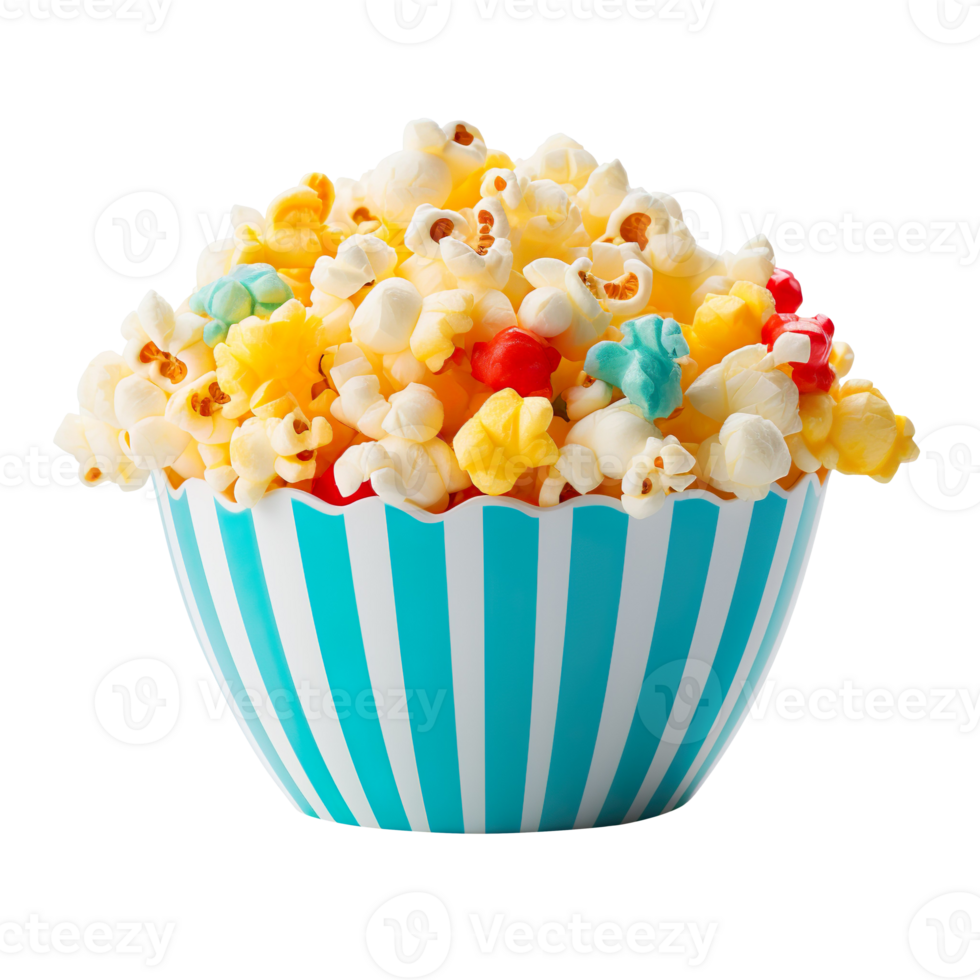 Popcorn in colorful bowl isolated on transparent background png