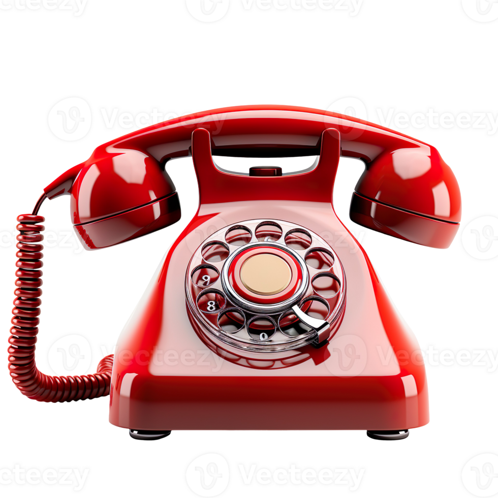 Red old telephone isolated on transparent background png