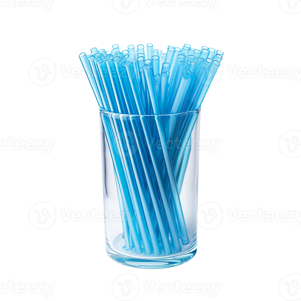 Plastic drinking blue straw isolated on transparent background png