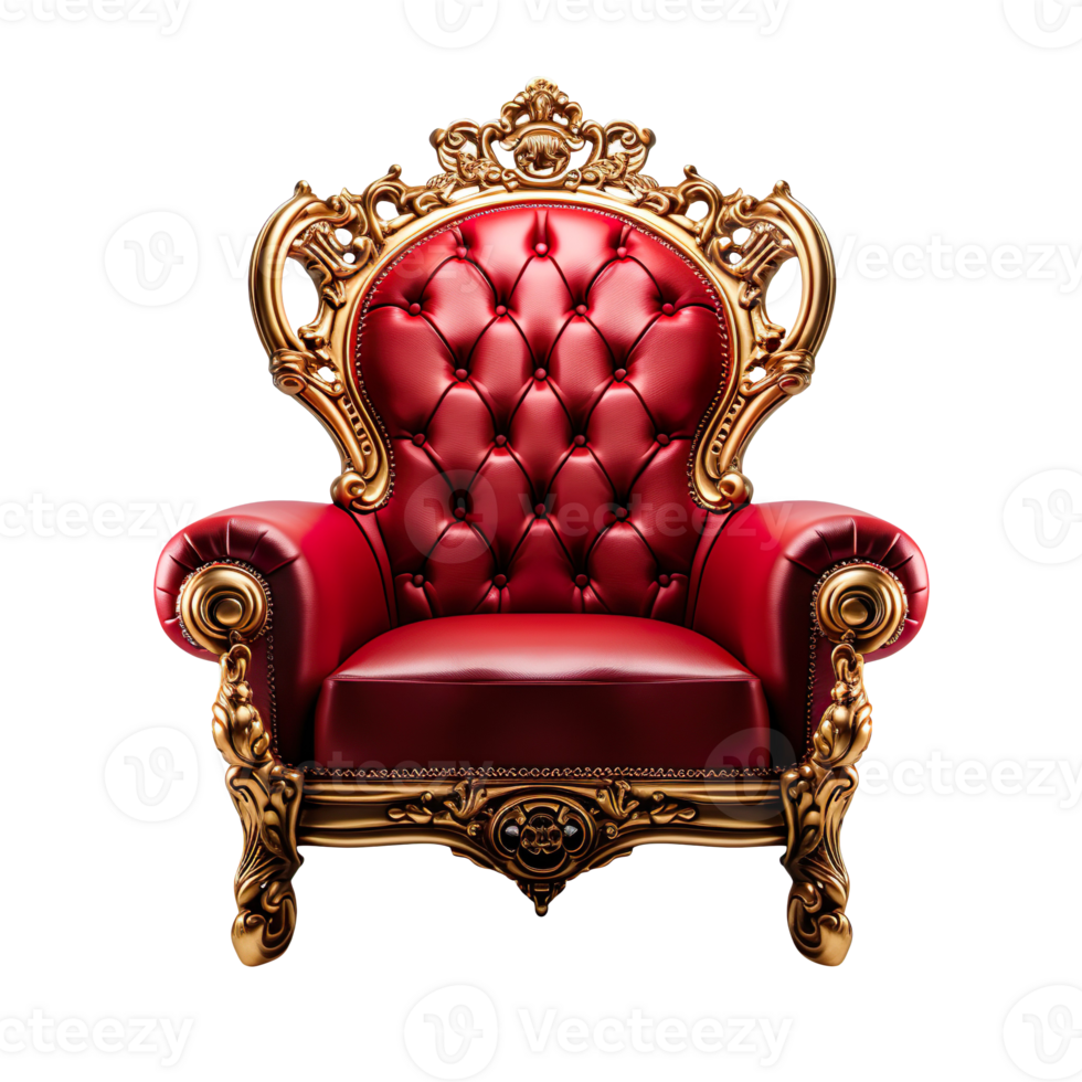Red and gold throne chair isolated on transparent background png