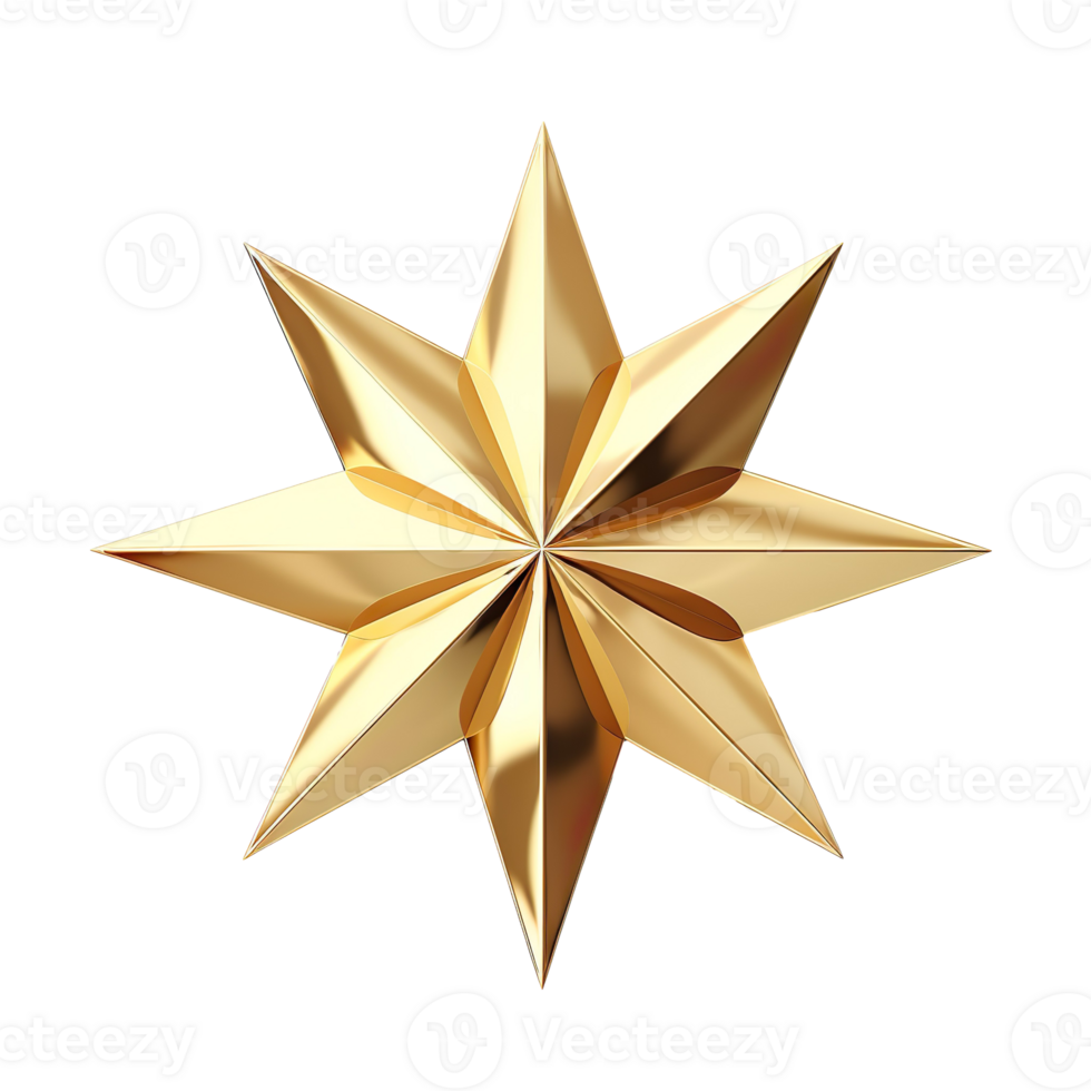 Shiny golden Christmas star isolated on transparent background png