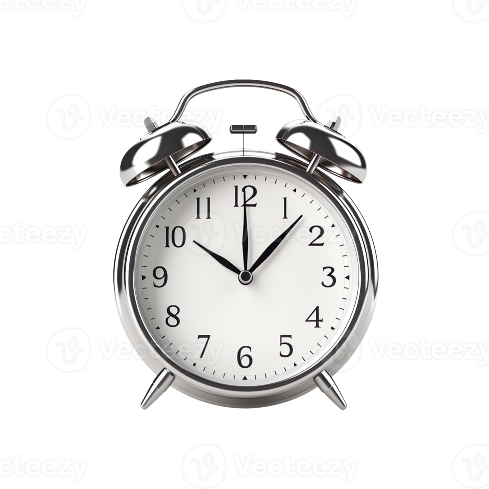 Silver alarm clock isolated on transparent background png