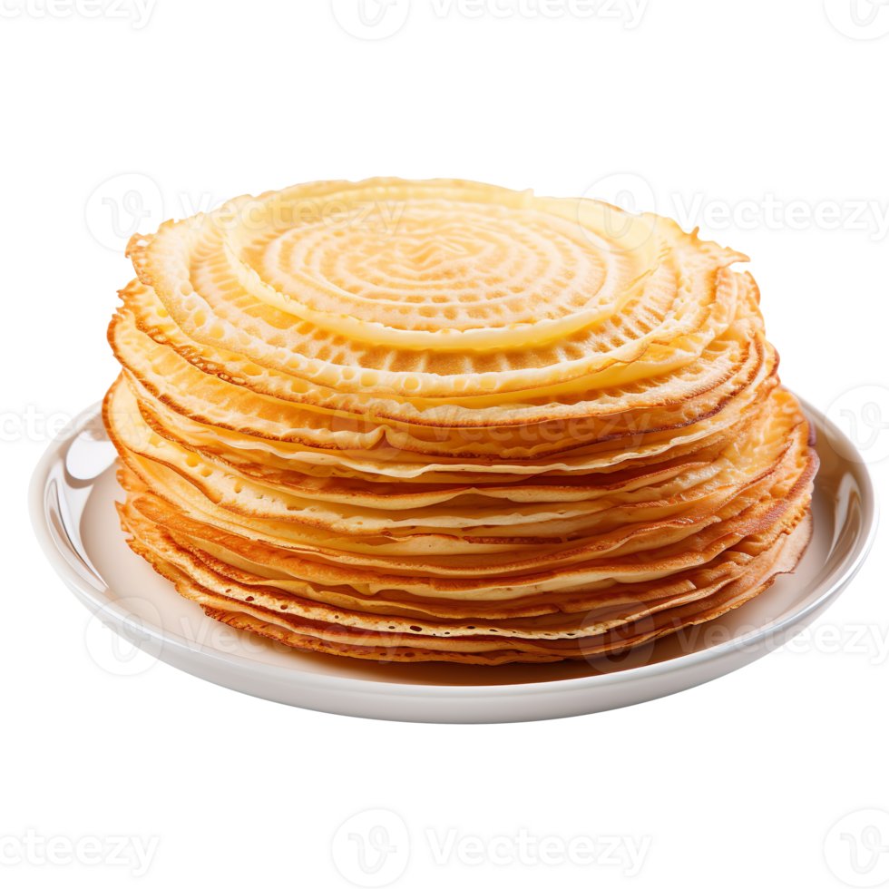 Stack of circle crepes in a plate isolated on transparent background png