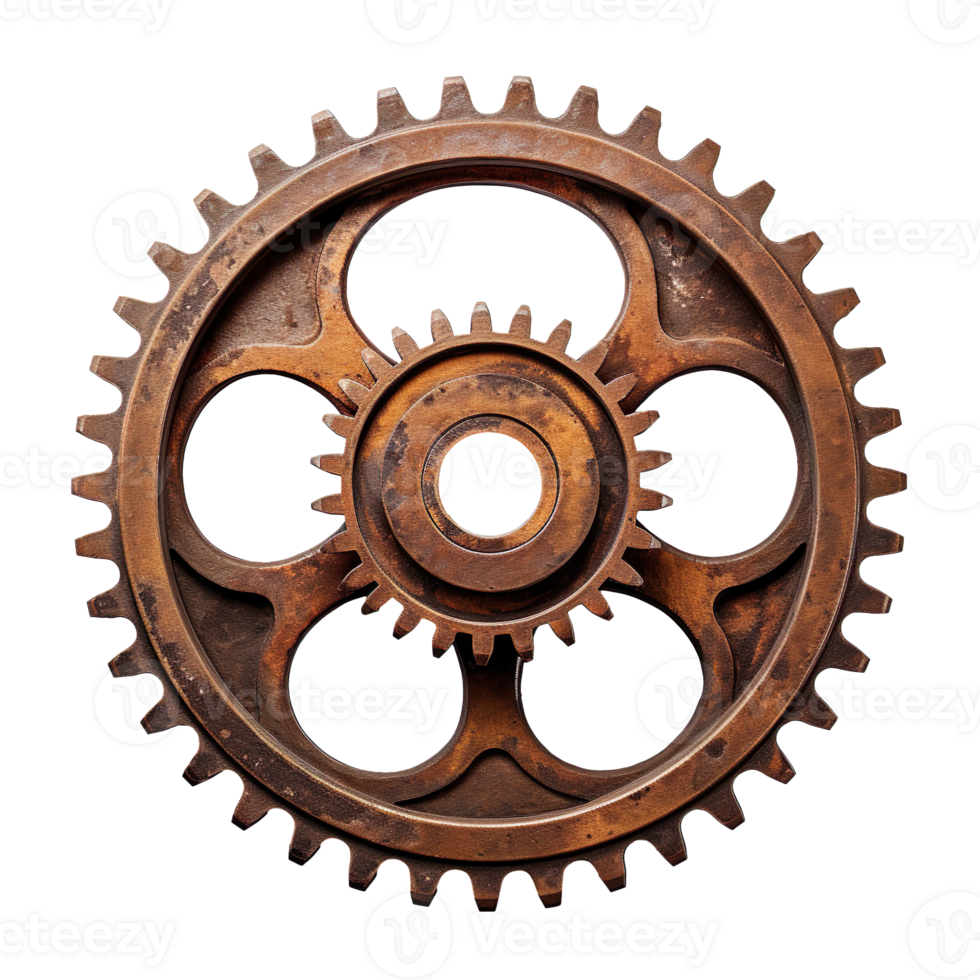 Rusty old cog wheel isolated on transparent background png