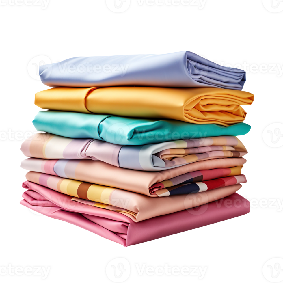 Stack of colorful folded shirts isolated on transparent background png