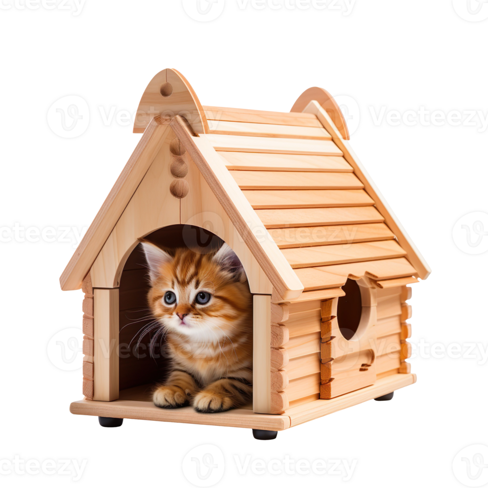 Wooden cat house isolated on transparent background png