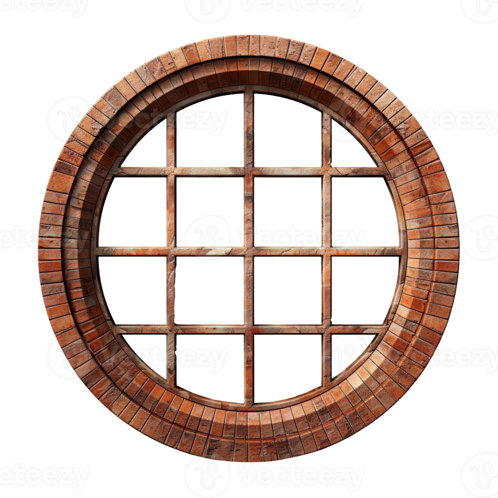 Vintage round brick window isolated on transparent background png