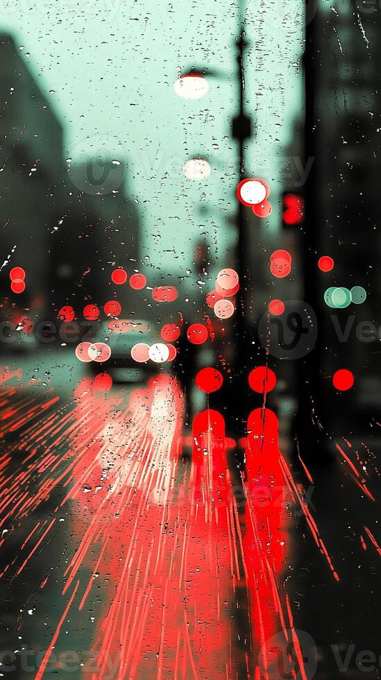 A blurry picture of a city street with cars and lights photo