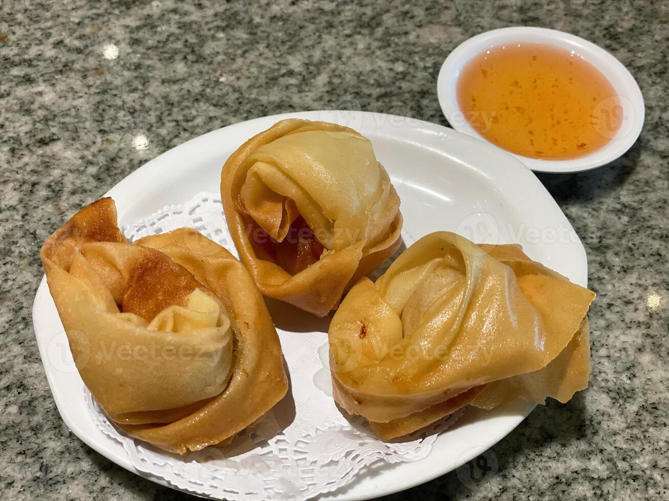 Crispy fried shrimp with sweet sauce photo