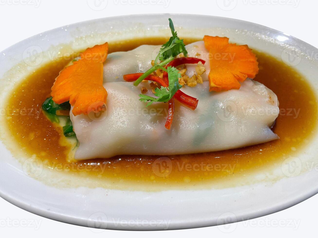 Peking duck served with spring onion and sliced cucumber - Chinese food style photo
