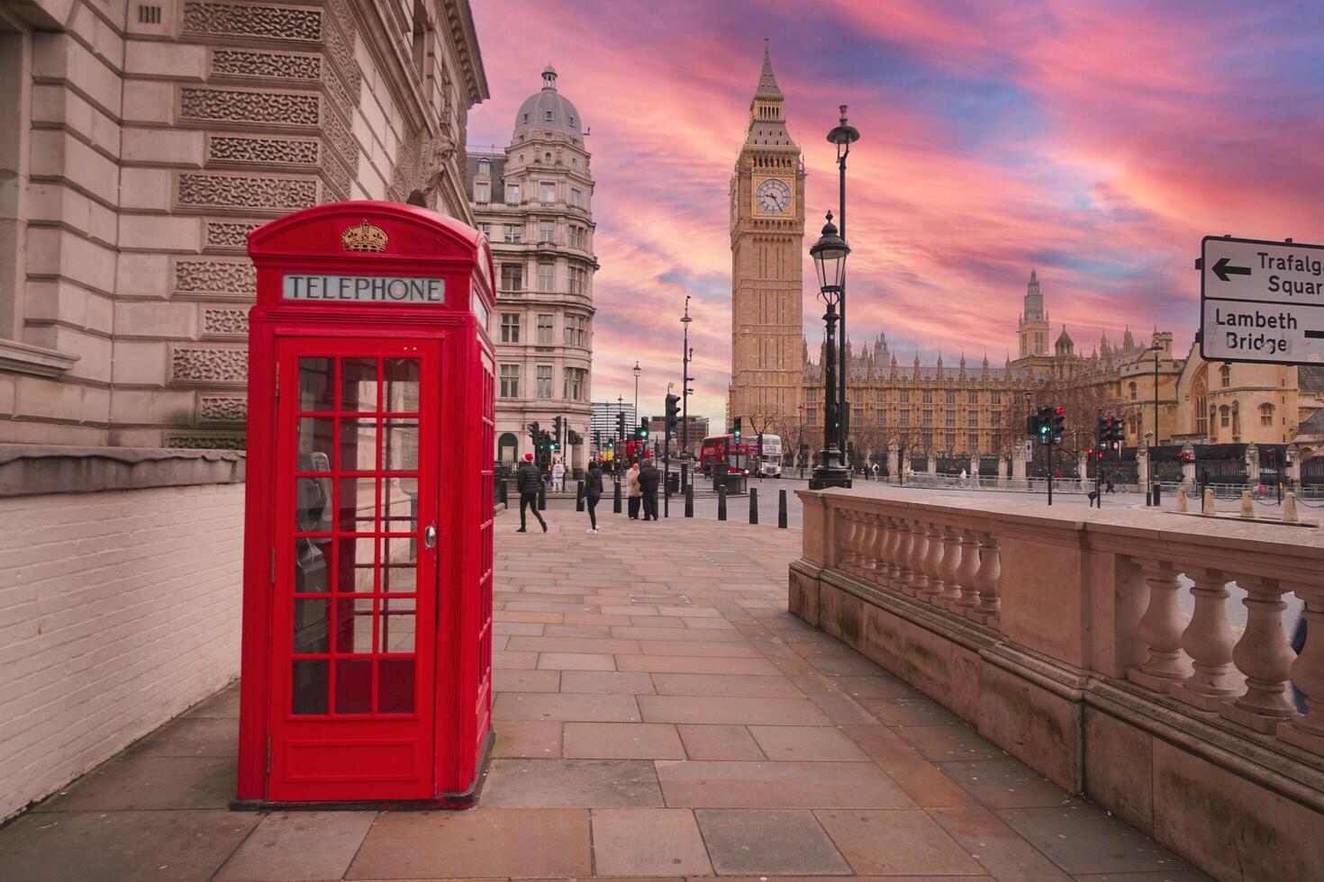 London, England - January 21, 2024 Big Ben, the Houses of Parliament and Red Phone Box in London, United Kingdom. photo