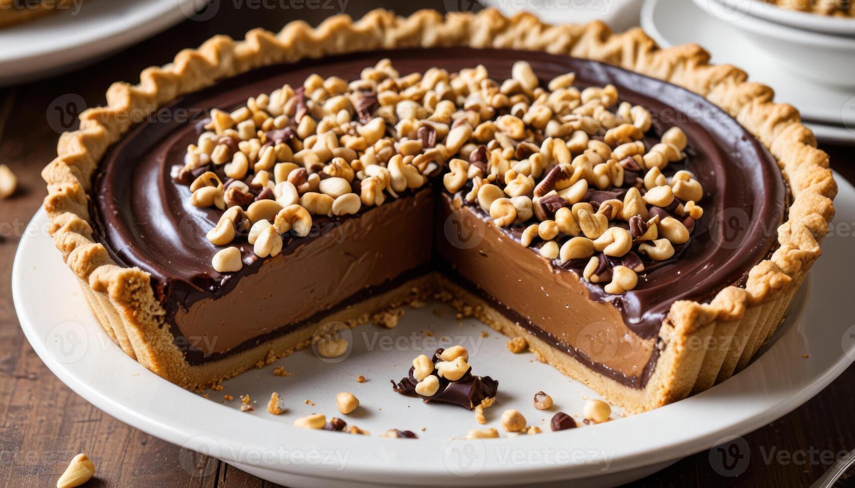 A chocolate pie with peanut butter on top photo