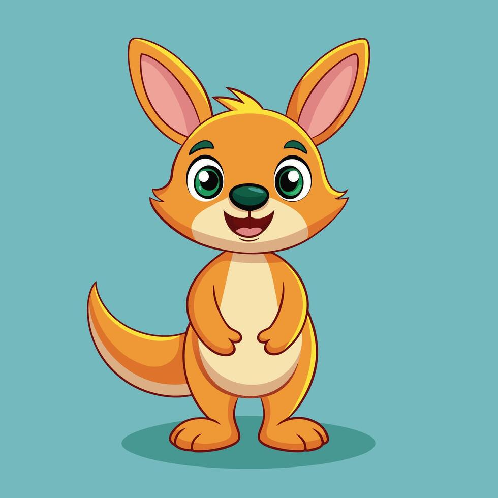 Cute cartoon kangaroo standing cheerfully against a soft blue background, showcasing vibrant colors and a friendly expression vector