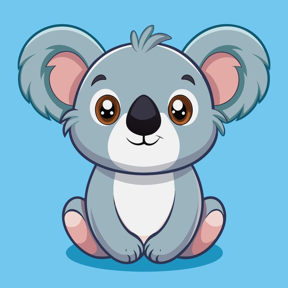 Cute cartoon koala character with big eyes and friendly expression on a bright turquoise background vector