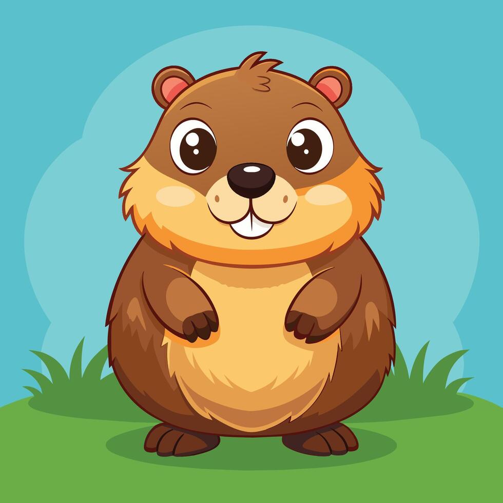 A cheerful cartoon wolf pup sitting playfully with bright eyes and a fluffy tail against a light background vector