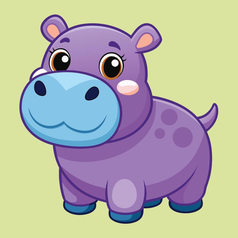 Cute cartoon hippo character smiling against a pastel yellow background with simple features and a playful look vector