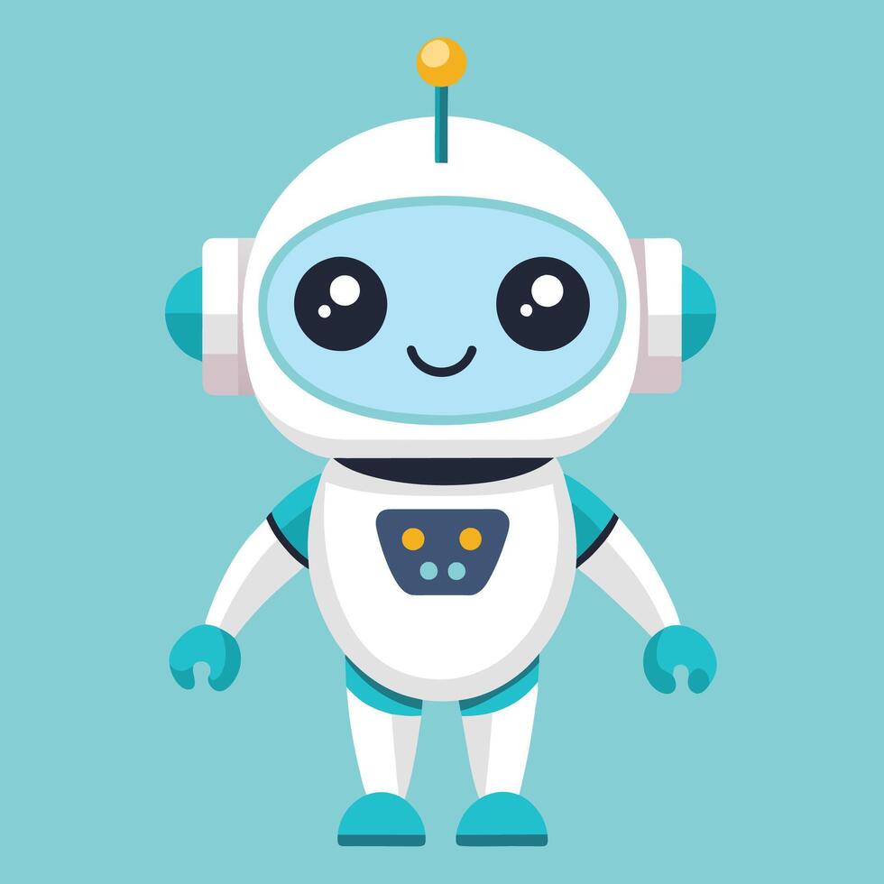 Cute cartoon robot character in a playful design with a cheerful expression set against a solid light green background vector
