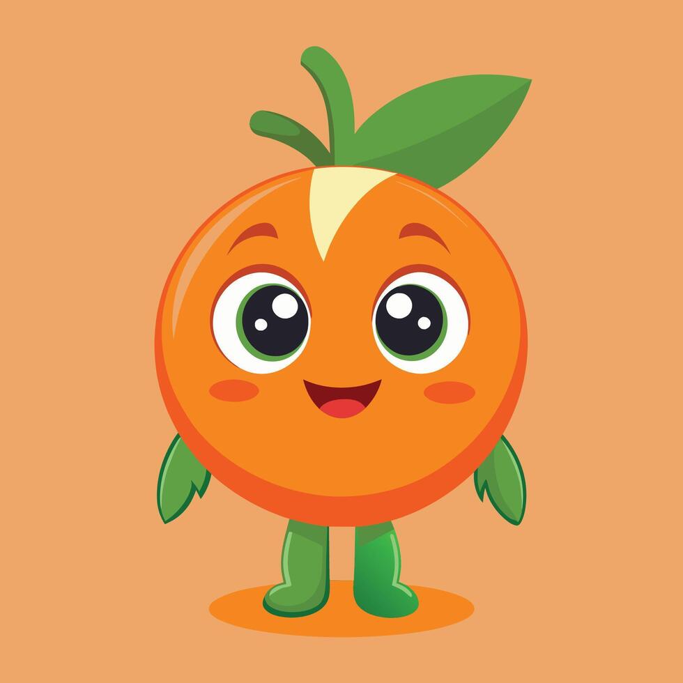 Cute cartoon orange character with big eyes and green leaves standing vector