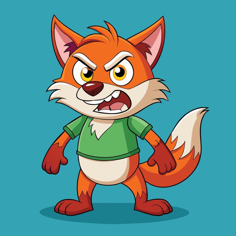A cheerful cartoon fox character with vibrant orange fur striking a confident pose against a simple teal background vector