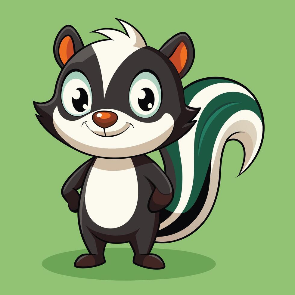 A cheerful cartoon skunk character with a playful expression standing against a light background vector