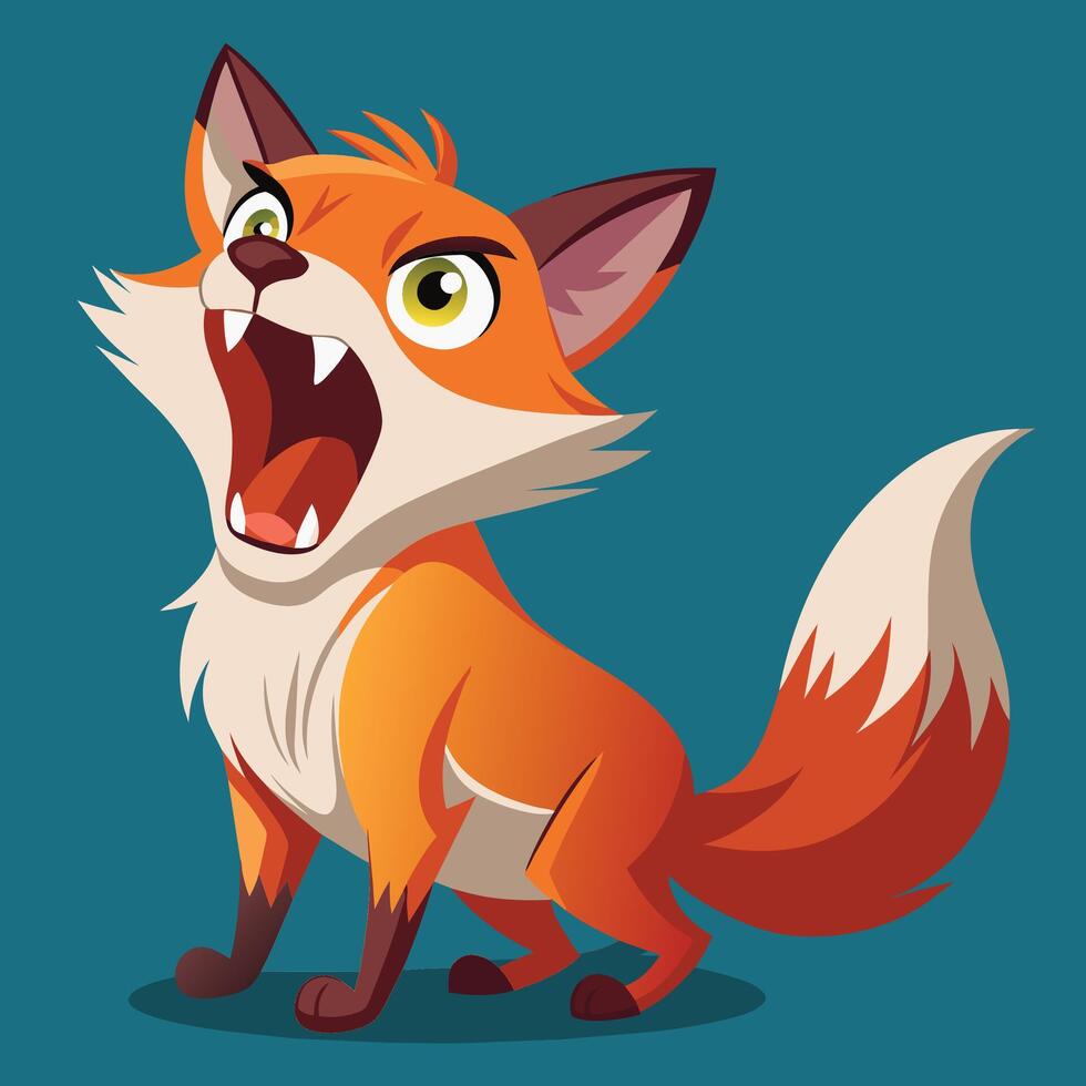 A cartoon fox character displaying an angry expression with its arms crossed against a solid green background vector